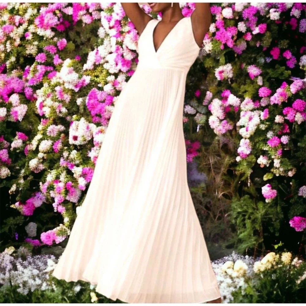 BHLDN x Badgley Mischka Sloane Size 6 Ivory Pleated Maxi Wedding Dress - Picture 3 of 13